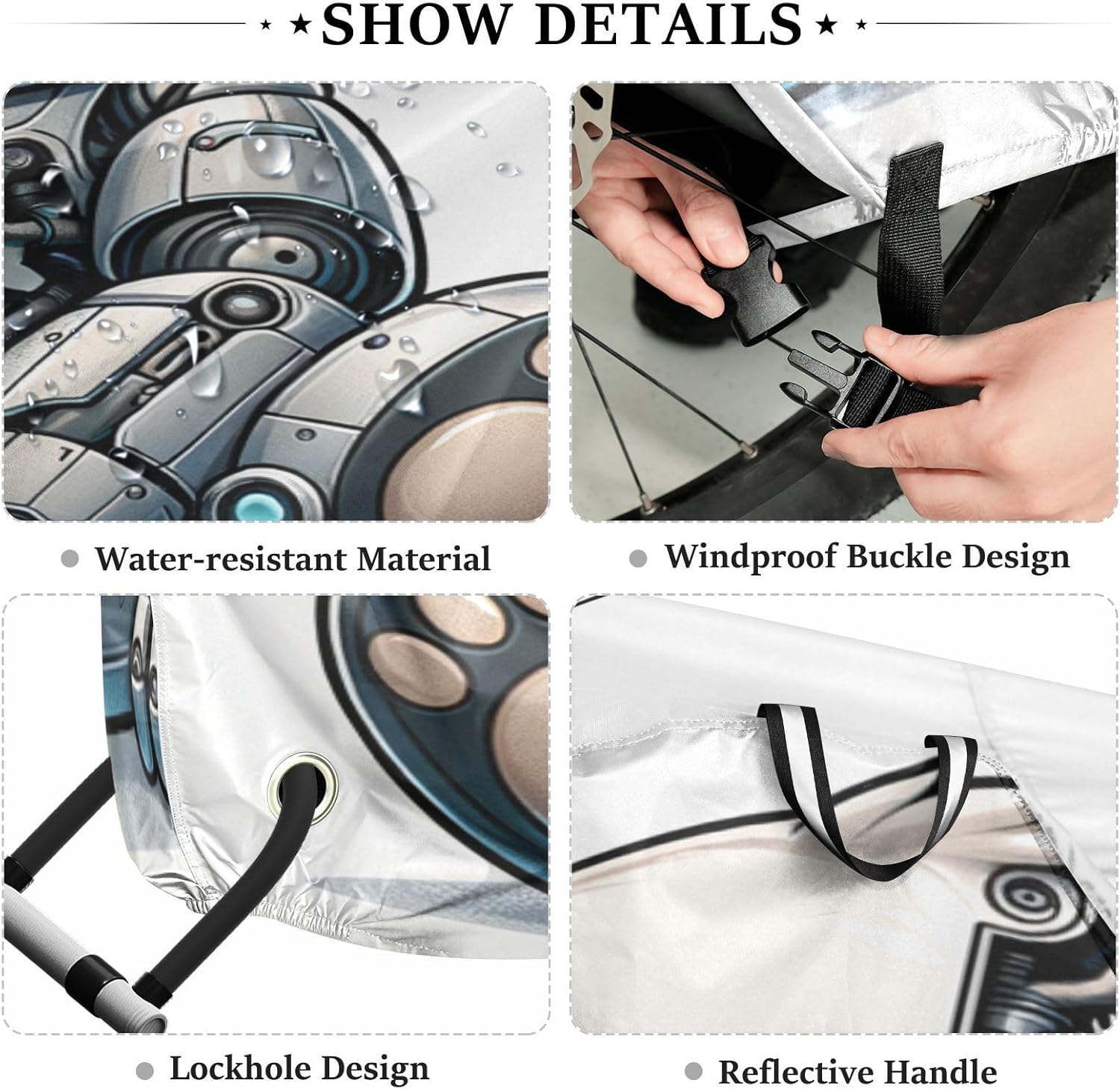 ALAZA Robot Panda Bike Cover Waterproof Outdoor Ebike Bicycle Covers Tarp Protection for 1/2 Bikes, Sun UV Dust Wind Proof