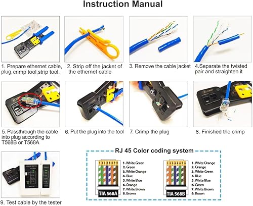 Miniatura 5 de Herramienta de crimpado RJ45, crimpadora Ethernet profesional, kit de herramientas de prensado Ethernet con 10 conectores RJ45 Cat6