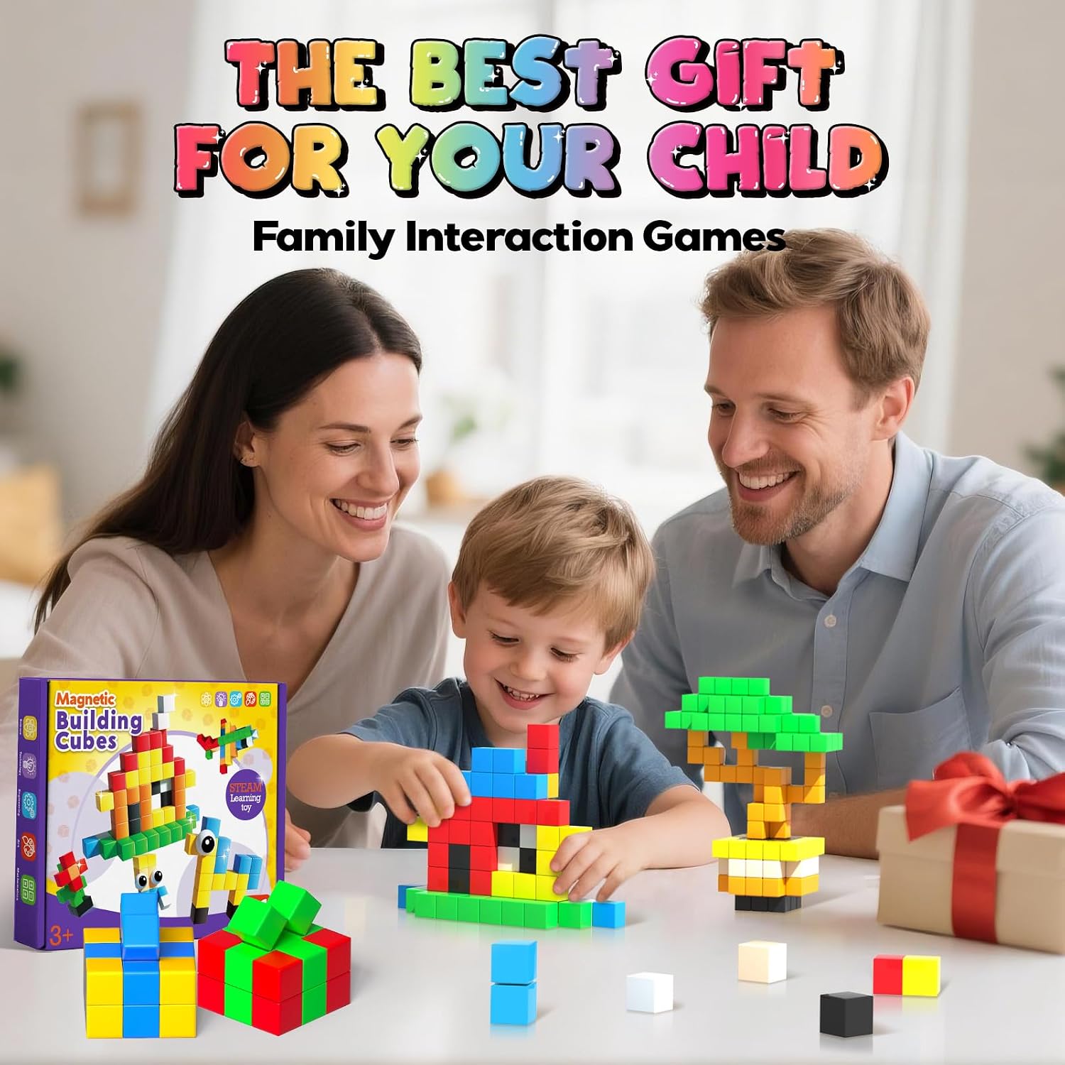 Goody King Large Magnetic Building Blocks with Toy Eyes, Montessori Sensory STEM Magnetic Cubes for Kids, 1''Travel Magnetic Blocks for Toddlers 3 4 5-8+ Year Old Boys Birthday Easter Girls(56PCS)