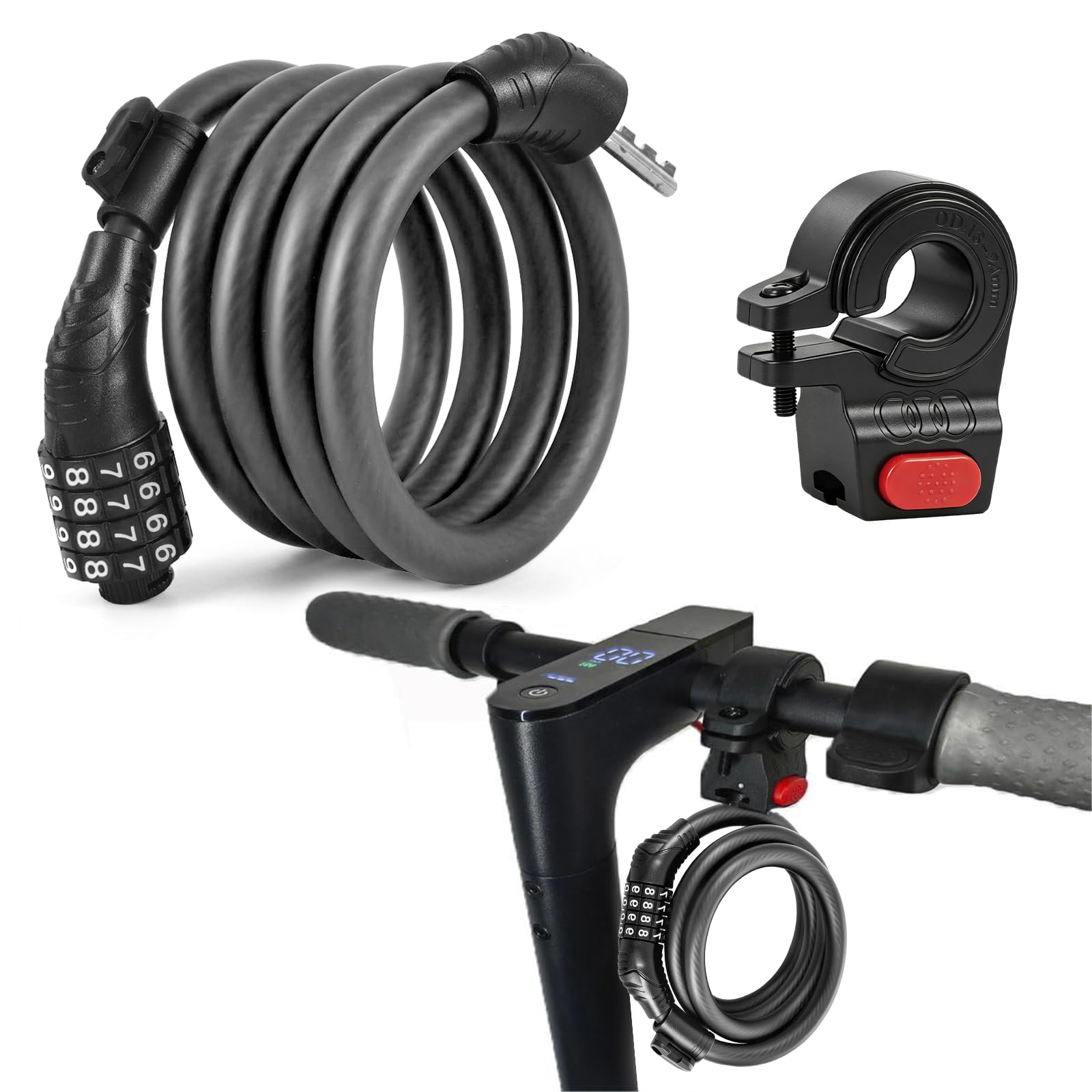 E Roller Schloss,4-stellige Fahrradschloss Kabelschloss Kompatibel für Xiaomi M365/Pro2/Max/ES/GXL Essential Scooter/Fahrrad/Motorrad/Baby 1.2m/12mmAnti-Diebstahl Ideal Zahlenschloss für 12 Stahlkabel