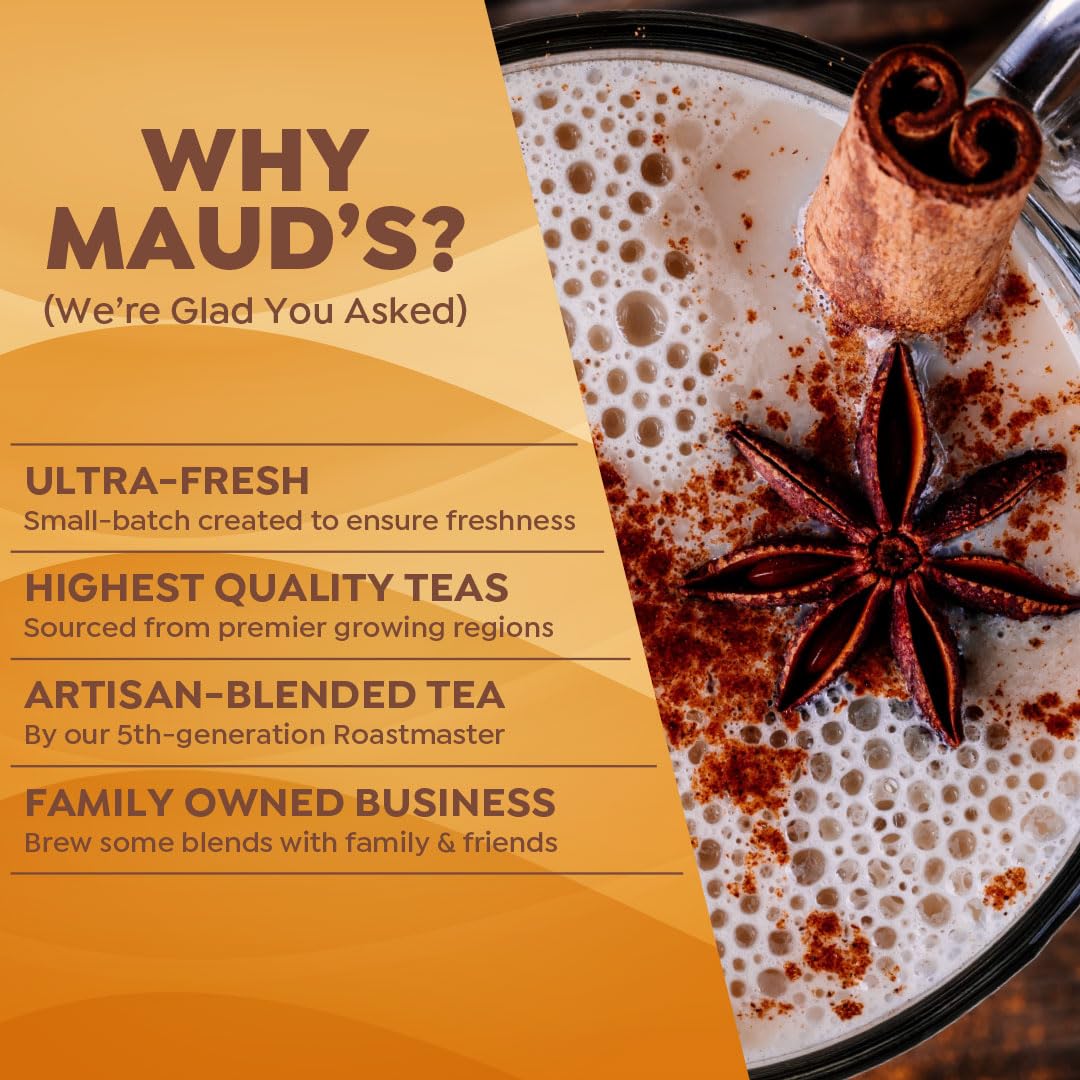 Maud's Chai Tea Latte Pods, 72 ct, Single Serve Tea Pods - 100% Gourmet Blended Tea Leaves, Compatible with Keurig K Cups Maker