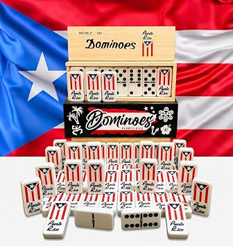 PRK 14 Puerto Rico Gifts Premium Dominoes Set Friends Gift Packs Large Adult Size Double six Domino with PR Flag Authentic Puerto Rican Design