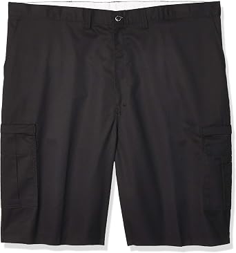 Dickies Occupational Workwear LR542BK 50 Polyester/Cotton Relaxed Fit Mens Premium Industrial Cargo Short with Hidden Snap Closure, 50" Waist Size, 11" Inseam, Black