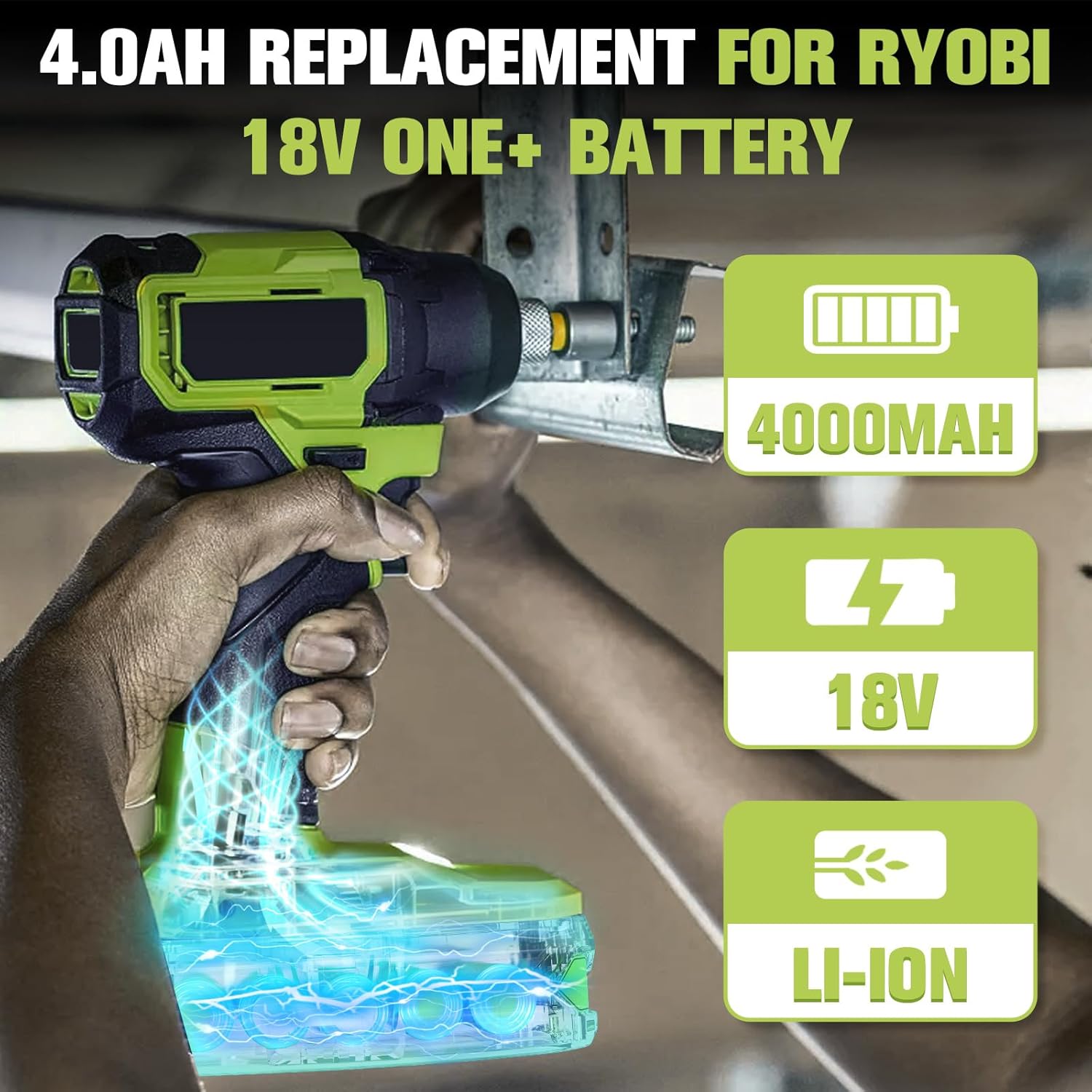 2Pack Upgraded 4.0Ah Replacement for Ryobi 18V Battery and Dual Charger Combo Compatible with Ryobi 18 Volt Lithium Battery ONE Plus P103 P104 P105 P107 P109 P190 P191 P122 Power Tools - Image 2