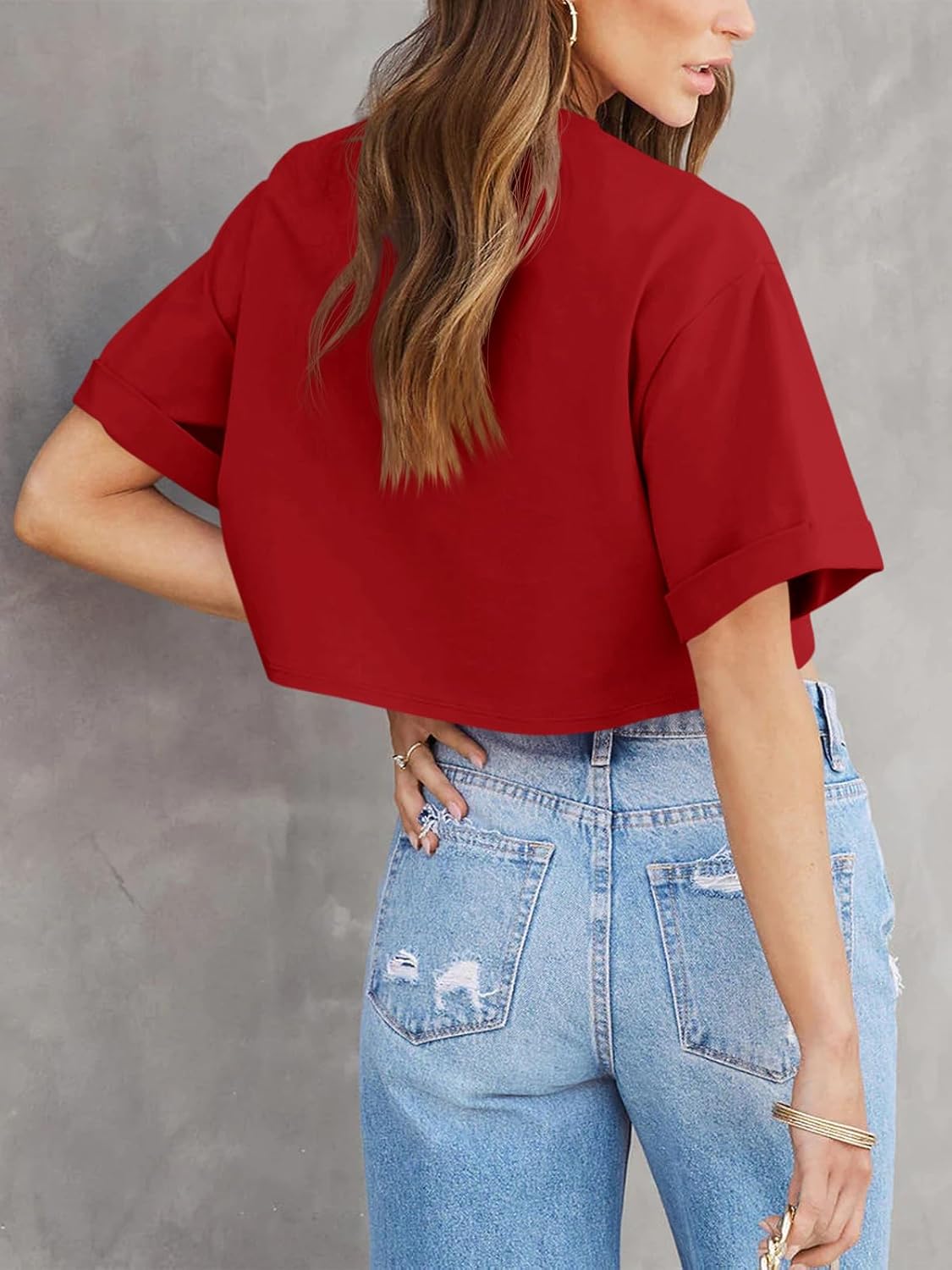 Tankaneo Women Crop T-Shirts Half Sleeve Drop Shoulder Cropped Tops Y2K Casual Summer Basic Tees - Image 4