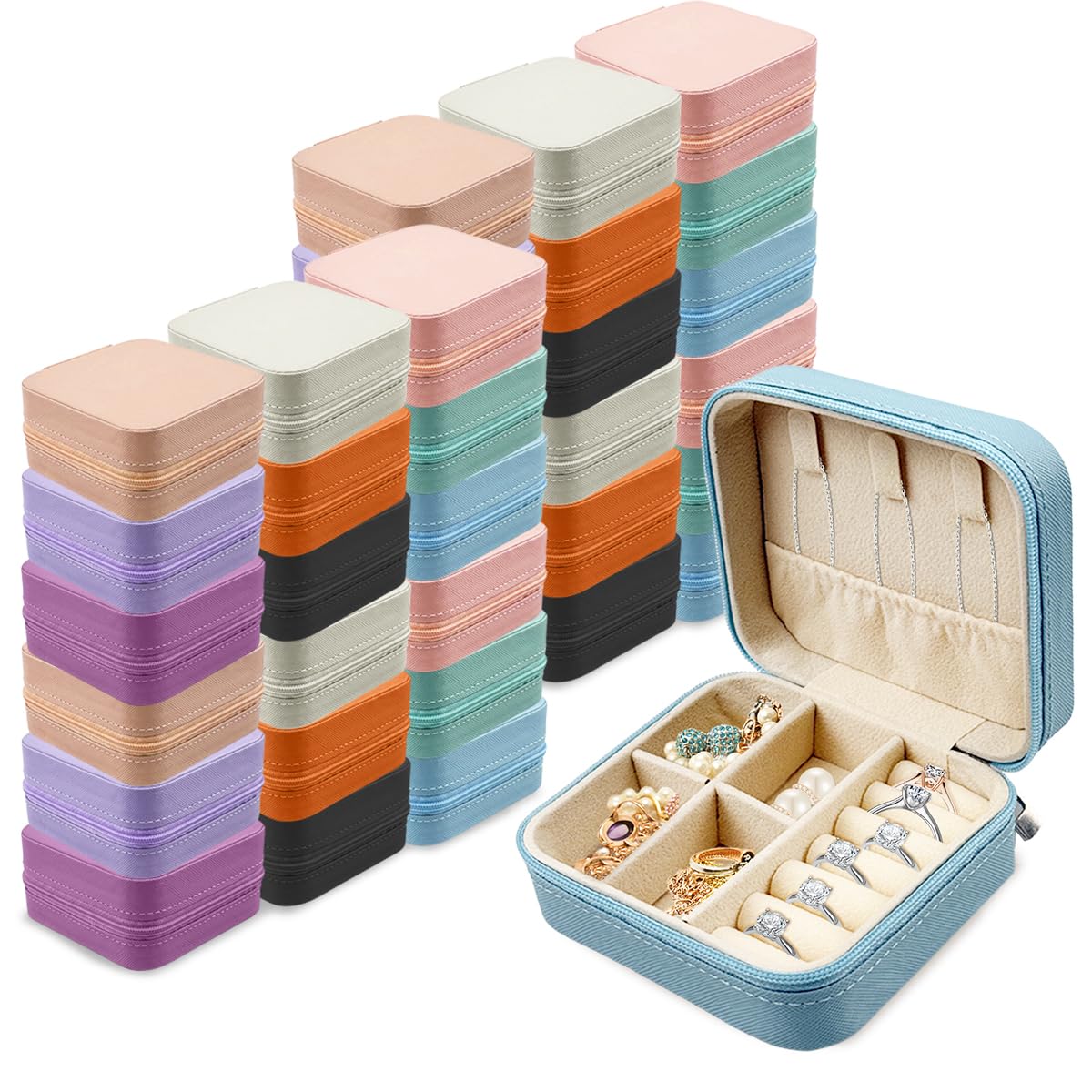 Photo 1 of Esamploe 36 Pcs Mini Jewelry Travel Case,Mini Jewelry Box for Bridal Proposal Gifts,Gorgeous Leather Travel Jewelry Box,Exquisite Multicolor Bulk Jewelry Boxes for Rings,Earrings and Necklaces