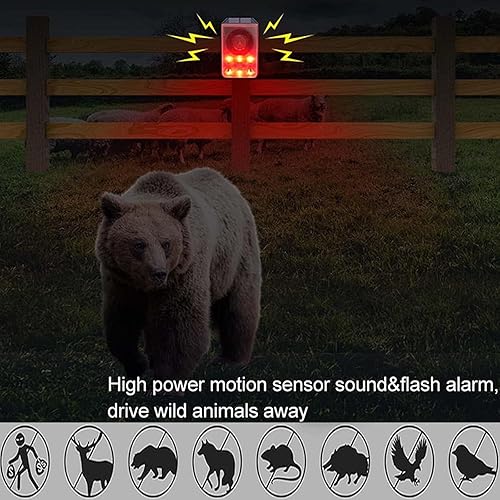 Miniatura 4 de WONFAST - Detector de movimiento solar, luz de sirena estroboscópica de seguridad de advertencia de sonido de 130 db, sonido de ladridos de perro de