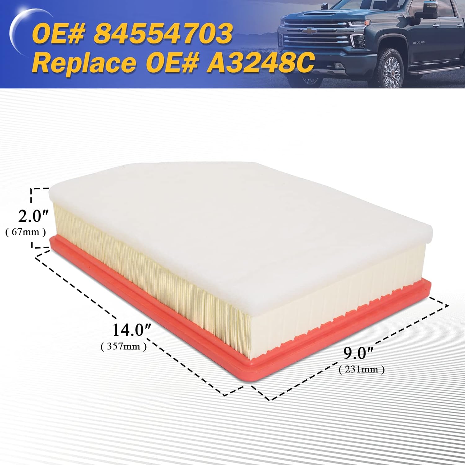 A3248C 84554703 Engine Air Filter for 2020 2021 2022 2023 Chevy Silverado GMC Sierra 2500 HD 3500 HD 6.6L (Diesel Engine ONLY) (Pack of 2)