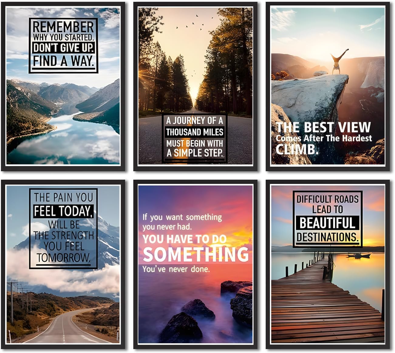 Zhfmoir Motivational Posters Prints Set of 6 Canvas Wall Art Artwork Wall Decor Positive Affirmation Decor Pictures for Office, Bedroom & Home Gym 10x8in Unframed