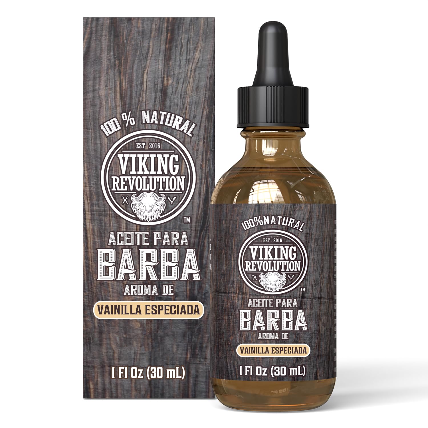 Viking Revolution - Aceite Para Barba - Completamente Natural Con Aceite Organico De Argan Y Jojoba - Suaviza Y Fortalece La Barba Y El Bigote - Aceite Hombre - Vainilla Especiada - 30 ml