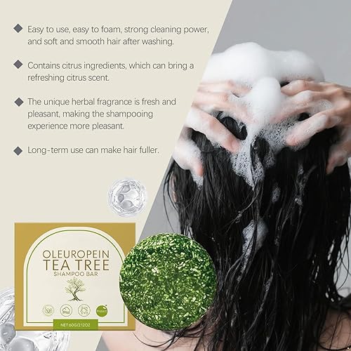 Miniatura 5 de Barra de champú con aceite de árbol de té - Limpieza hidratante para el cuidado del cabello y el cuero cabelludo dañados, color verde, talla única