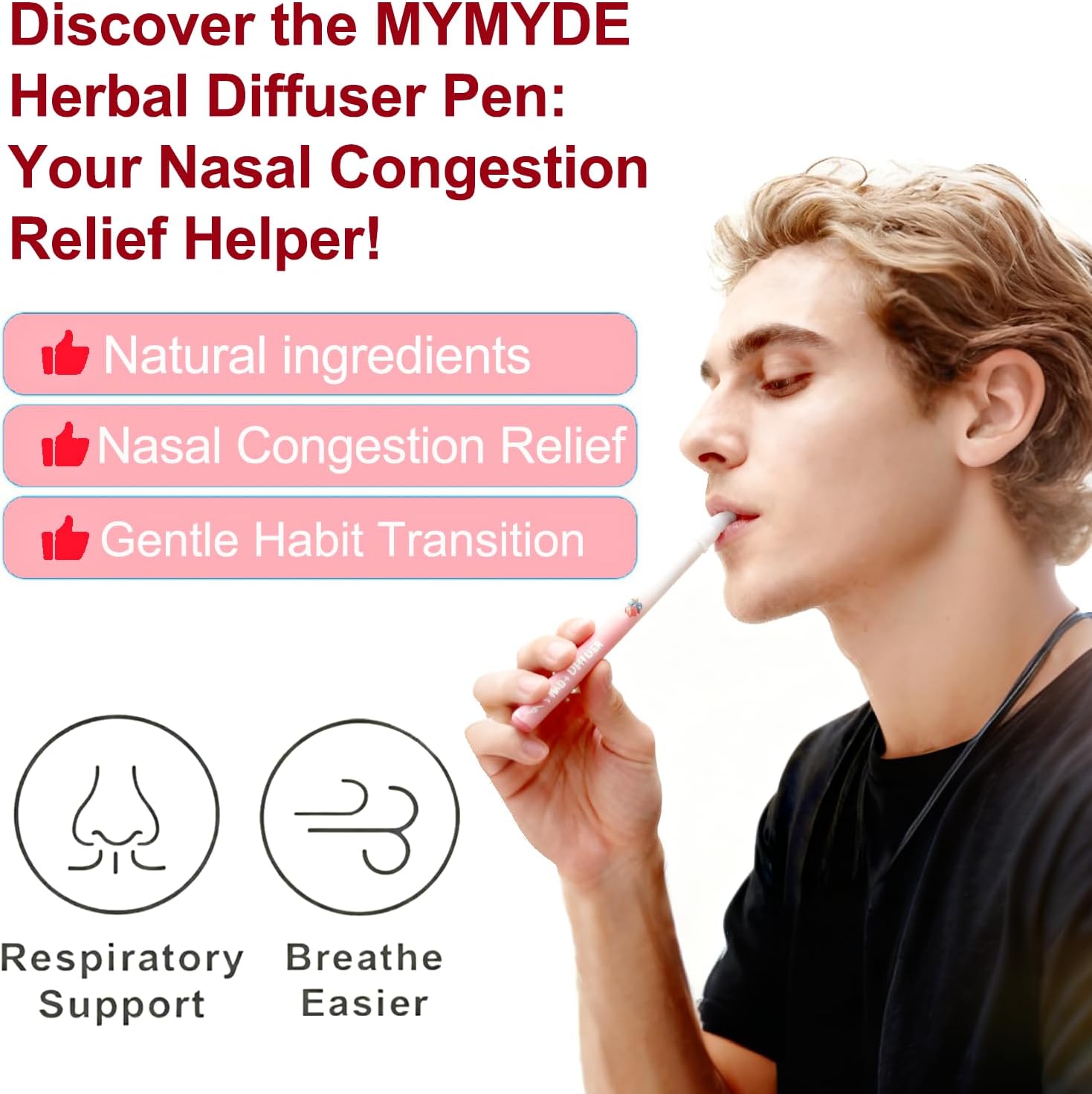 Herbal Diffuser Sticks Upgraded - Thyme & Mint Extract - Designed for Lung Detoxification and Oral Freshness - Soothing Relaxation Sticks - Your Choice for Health and Aromatherapy (Pink)