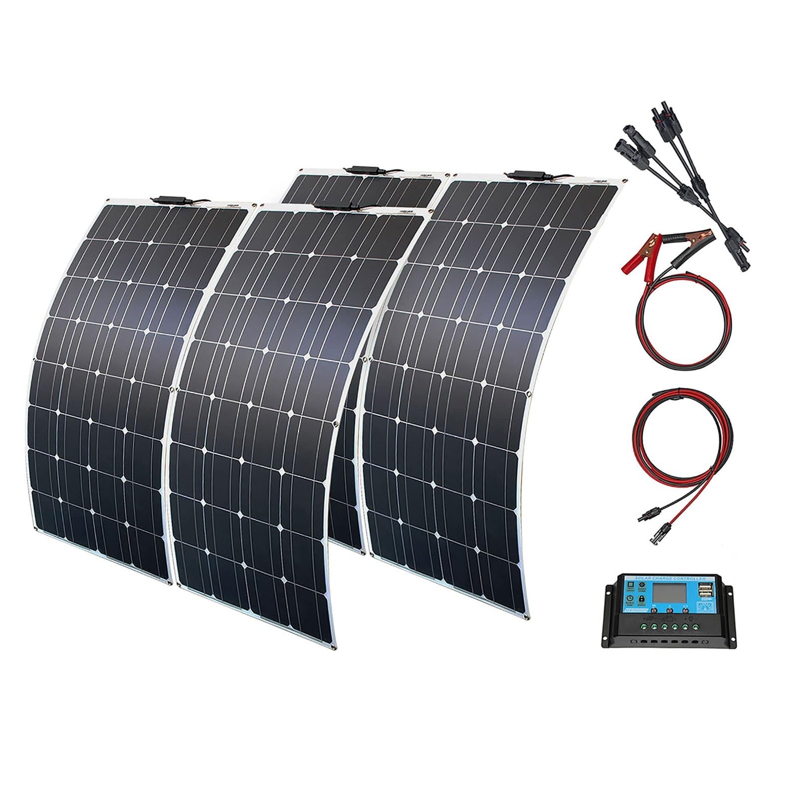 800W Solar Panel Kit, 4pcs 200W PET Flexible Monocrystalline Solar Panels with 60A Charge Controller, Lightweight Photovoltaic System for Motorhomes, Boats, Caravans and Solar Systems