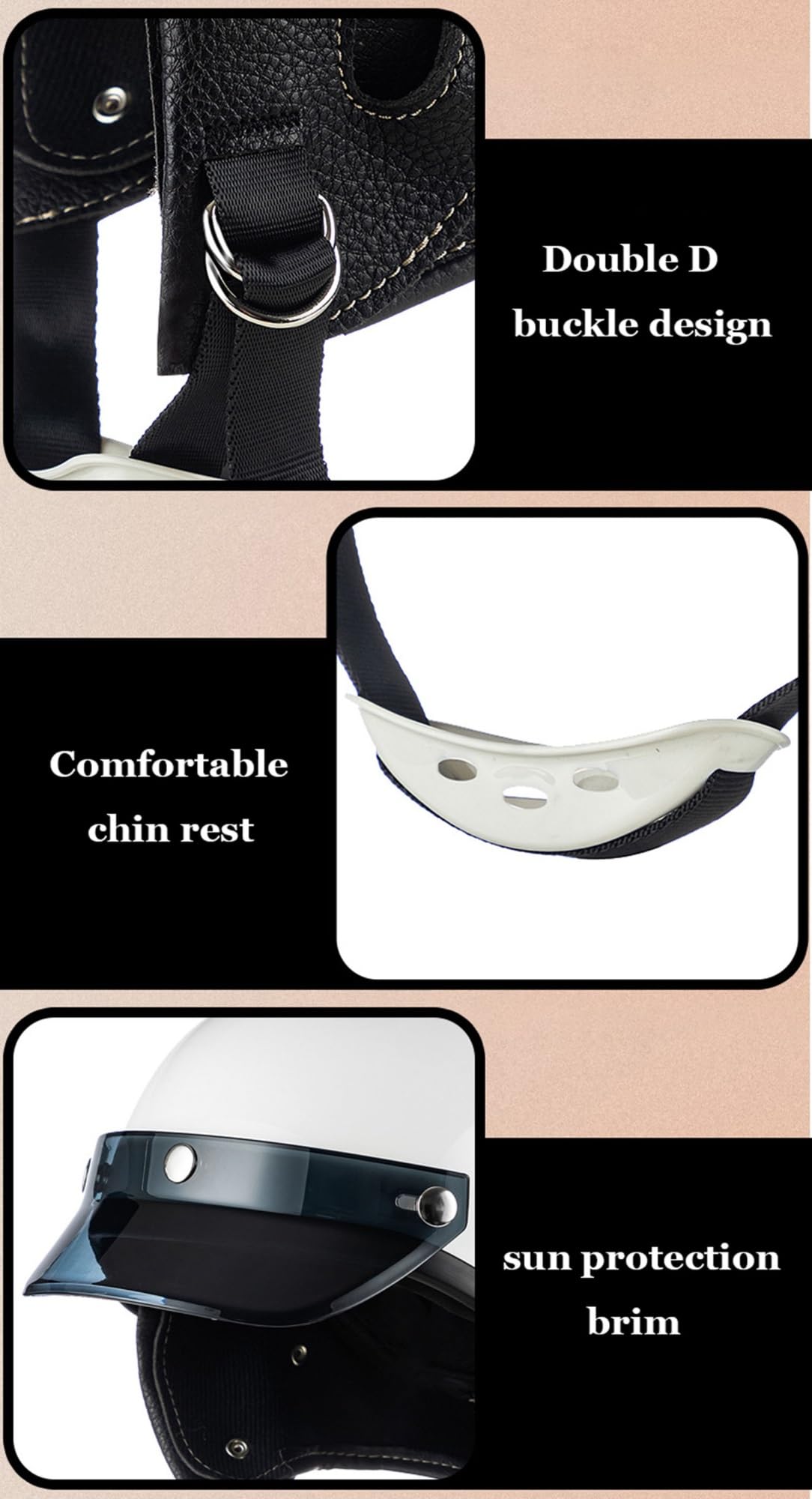 retrò Mezzo Conchiglia Casco,Caschi da Moto Aperto Caschi A Scodella,ECEDOT Omologato Casco da Moto Scooter per Donna Uomo,(2,S=55~56cm)