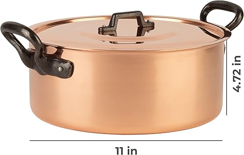 Miniatura 2 de Cuisine Romefort  Olla de cobre estañado con asas de hierro fundido y tapa  Olla tradicional hecha de cobre sólido  Olla de guiso de Francia ideal
