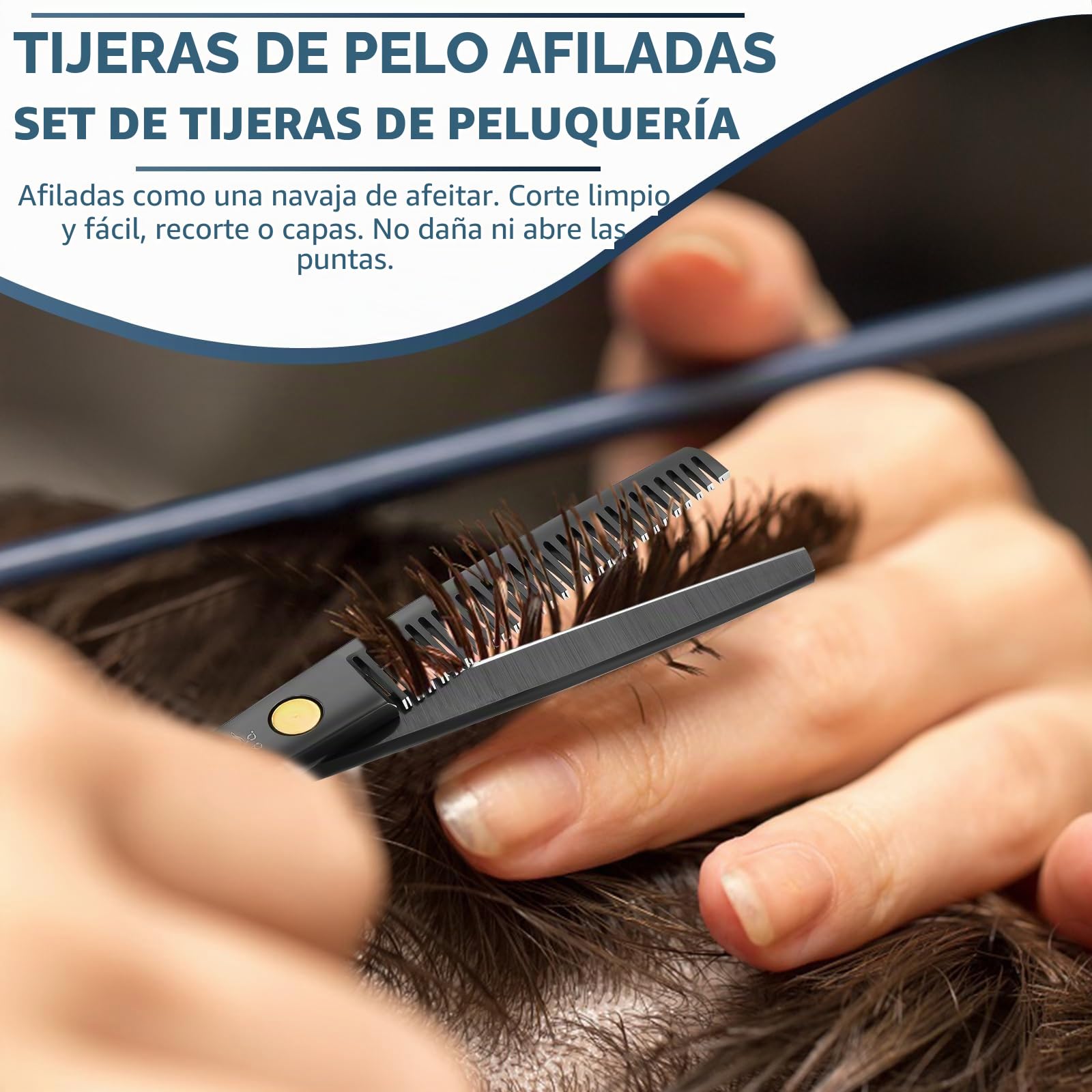 PURPLEBIRD Juego Tijeras Peluquería 10 Piezas Acero Inoxidable Negro | Juego versátil para corte de cabello con accesorios completos, adecuado para uso doméstico o profesional.