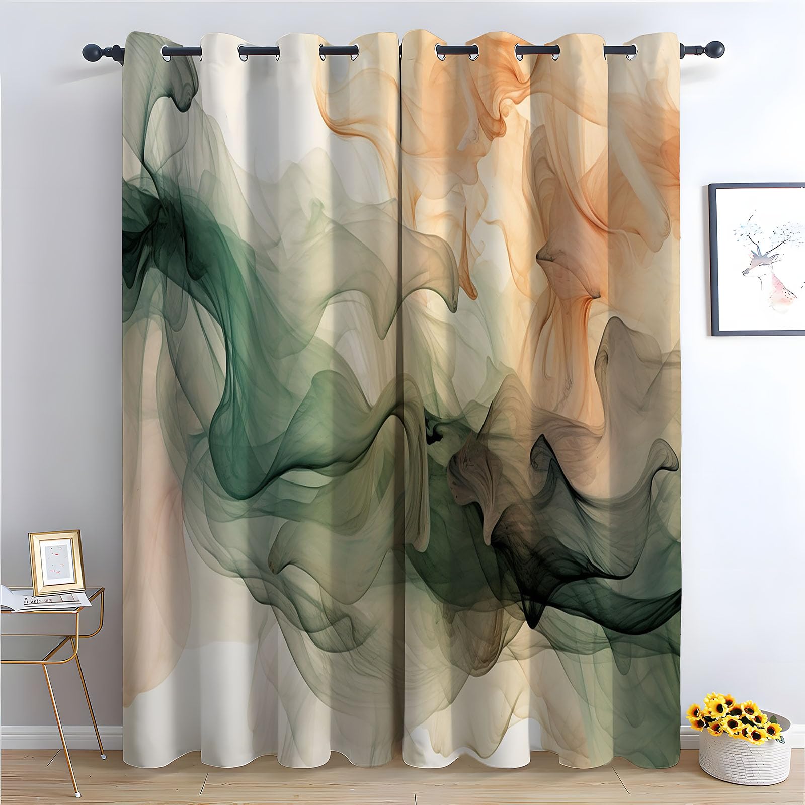WQBQKKX 80% Blackout Curtains for Bedroom Colorful Bohemian Flower Plant Print Thermal Insulated Window Drapes, Botanical Art Window Treatments-52 W x 72" L (Pack of 2)