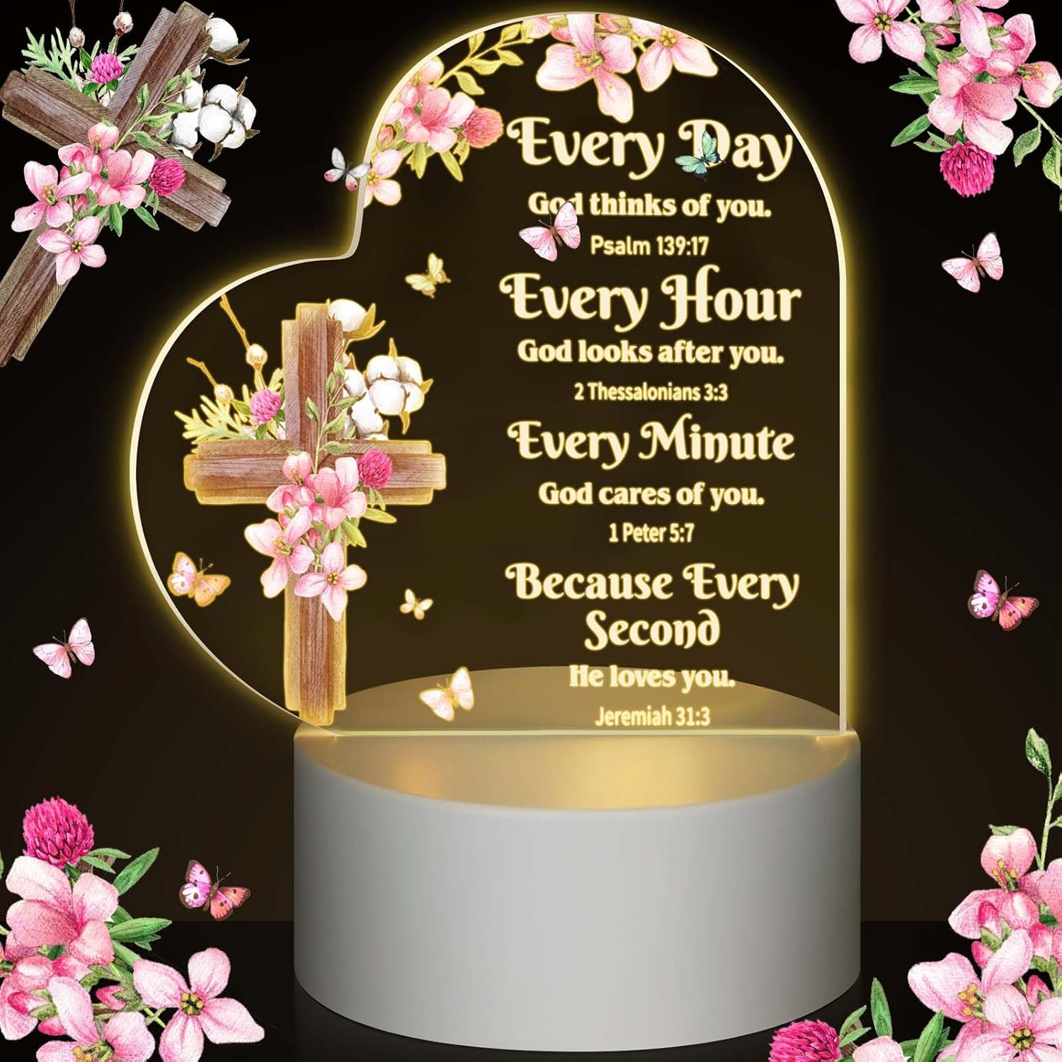 Jetec Christian Acrylic Night Light Gift Women Inspirational Religious Gift with Warm Color Lamp Base LED Night Light Bible Verse Decor for Mothers Day Wedding Church Coworker(Every Day)