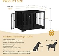 Vista 2 de Mueble XL grande para perros, muebles de interior para perreras de 44.1 pulgadas con puerta de granero, jaula alta de madera para perros, jaula Negro