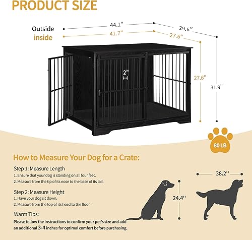 Miniatura 2 de Mueble XL grande para perros, muebles de interior para perreras de 44.1 pulgadas con puerta de granero, jaula alta de madera para perros, jaula