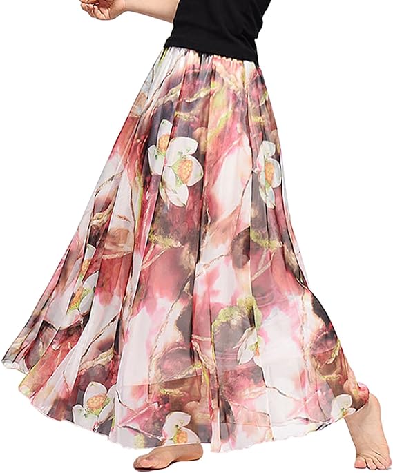 Amazon Sheya レディース ロングスカート 大きいサイズ 花柄 ふんわり シフォンスカート シフォン マキシ丈 スカート 春夏 80cm 52 スカート 通販