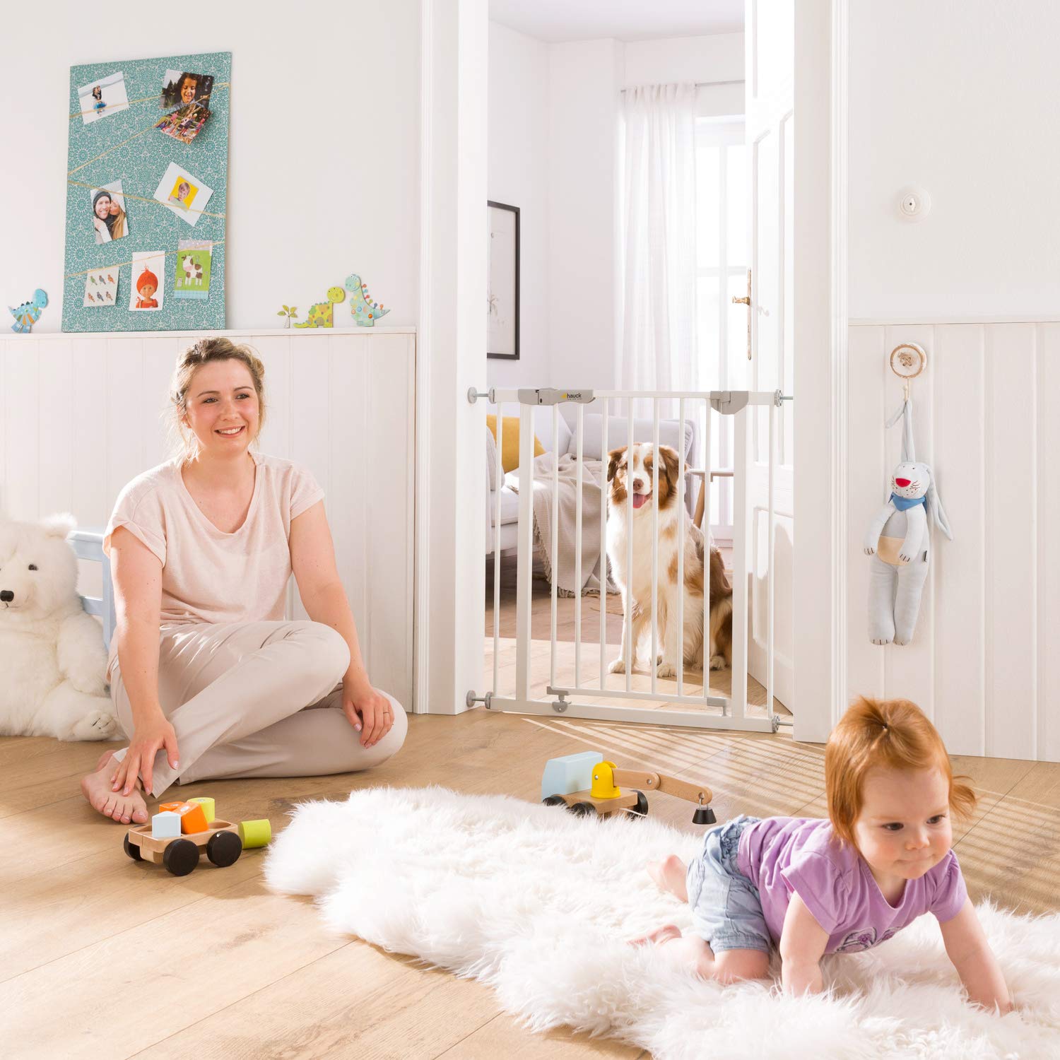 hauck Cancelletto di Sicurezza per Bambini Autoclose N Stop 2 - Cancelletto per Bambini per Aperture da 75-80cm - Fissaggio a Pressione, Chiusura Automatica - Porte e Scale Interne - Metallo, Bianco