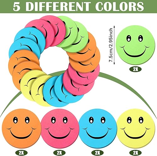 Miniatura 2 de 10 paquetes de notas adhesivas coloridas de sonrisa, 300 hojas (5 colores, 30 hojas cada uno), divertidas notas adhesivas para oficina, hogar,