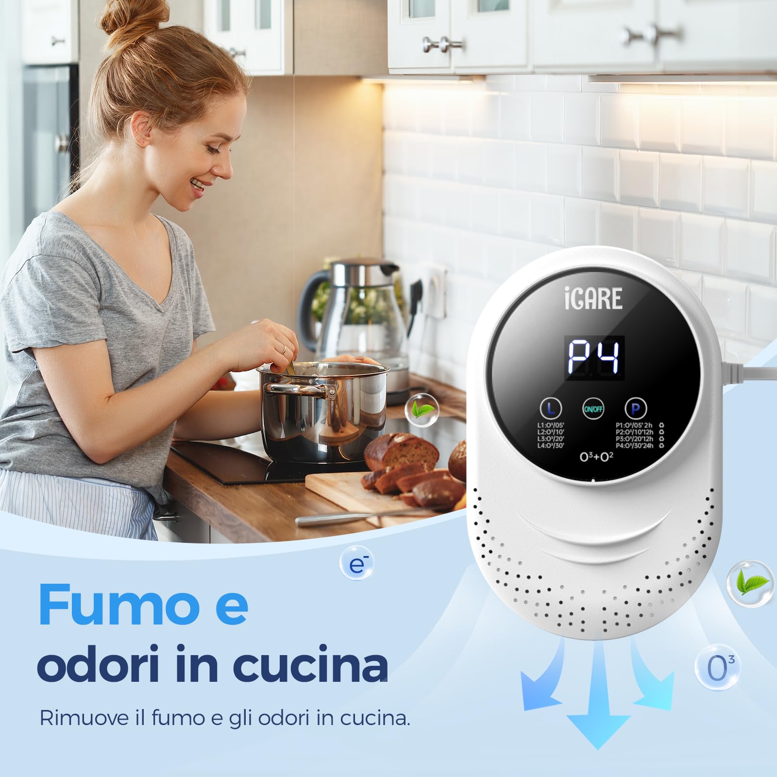 ICARE Generatore di Ozono Purificatore d'aria, 200 mg/h Depuratore Aria | Deodorante per Ionizzatore di Ozono, Mini Purificatore d'Aria Ozono per Camere, Bagni, Animali Domestici, Auto e Odore