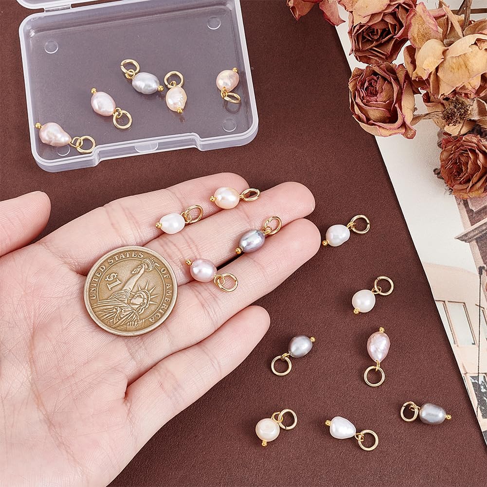 PH PandaHall 16pcs 4 Colors Natural Pearl Charms, 13mm Freshwater Pearl Beads Pearl Pendants Round Pearl Pendants with With 14k Gold Plated Brass loop for Jewelry Bracelet Necklace Earring Making - Image 5