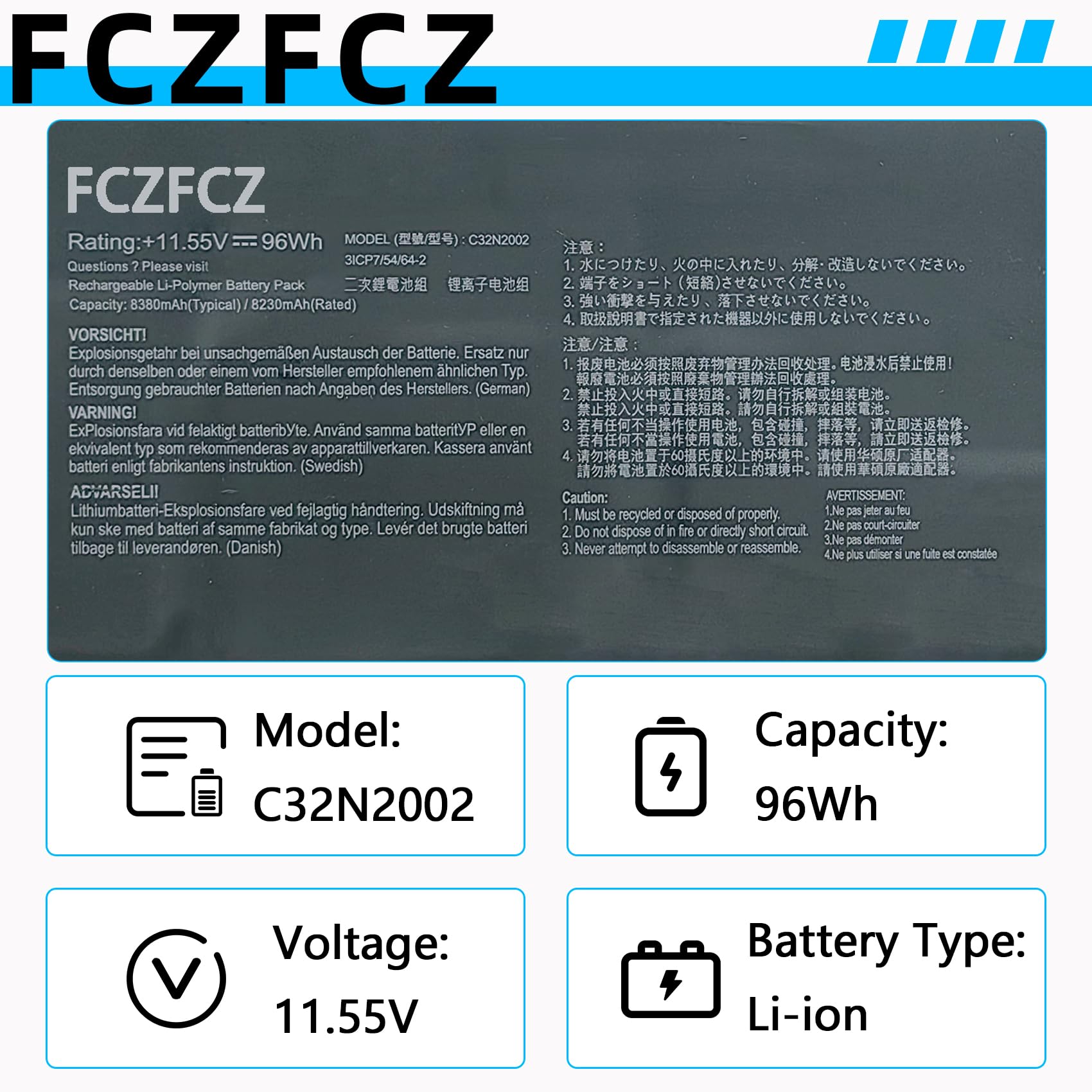 Amazon.com: FCZFCZ C32N2002 96Wh 8230mAh Battery Replacement for