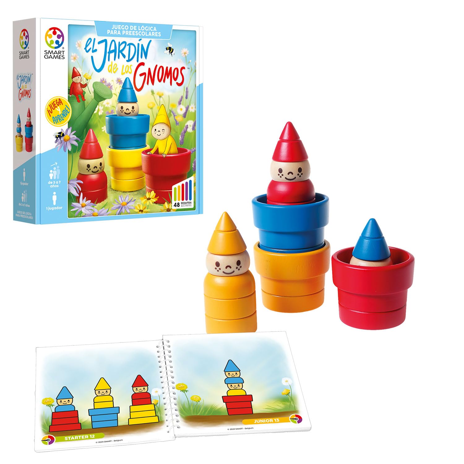 SmartGames - Ogród Krasnali | Gry Edukacyjne 3 Lata Lub Więcej | Puzzle dla dzieci 48 Wyzwań | 1 Gracz