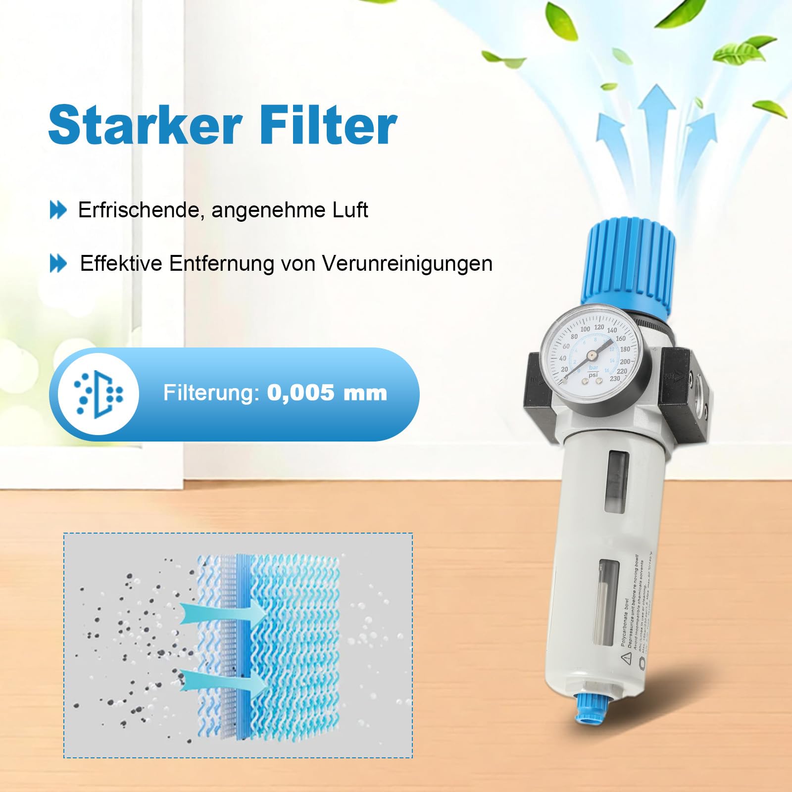 Réducteur de pression d'air comprimé 1/2" - Séparateur d'eau - Unité d'entretien - Avec manomètre - Séparateur d'huile - Régulateur de pression - Accessoire pour compresseur - 16 bar - Filtre