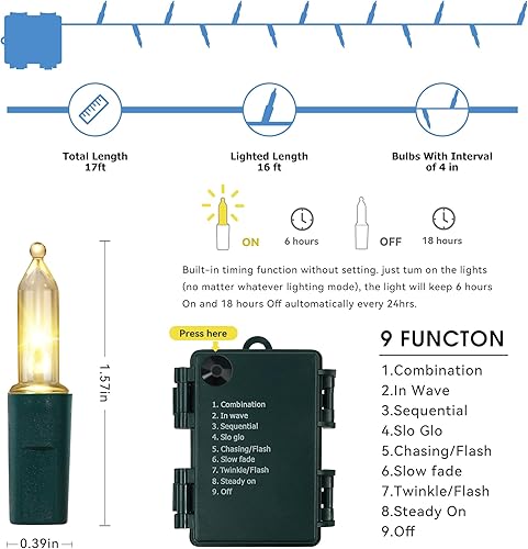Miniatura 5 de Guirnalda de luces de Navidad con temporizador y 50 ledes marca RECESKY. Guirnalda de 19 pies de largo con miniluces a batería, para interior o