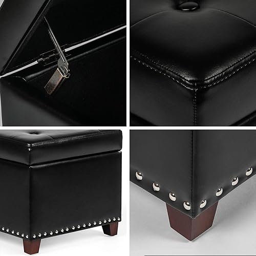 Miniatura 7 de Joveco Banco otomano de almacenamiento de 47 pulgadas, banco de almacenamiento de cuero copetudo con ribete de cabeza de clavo para dormitorio (47
