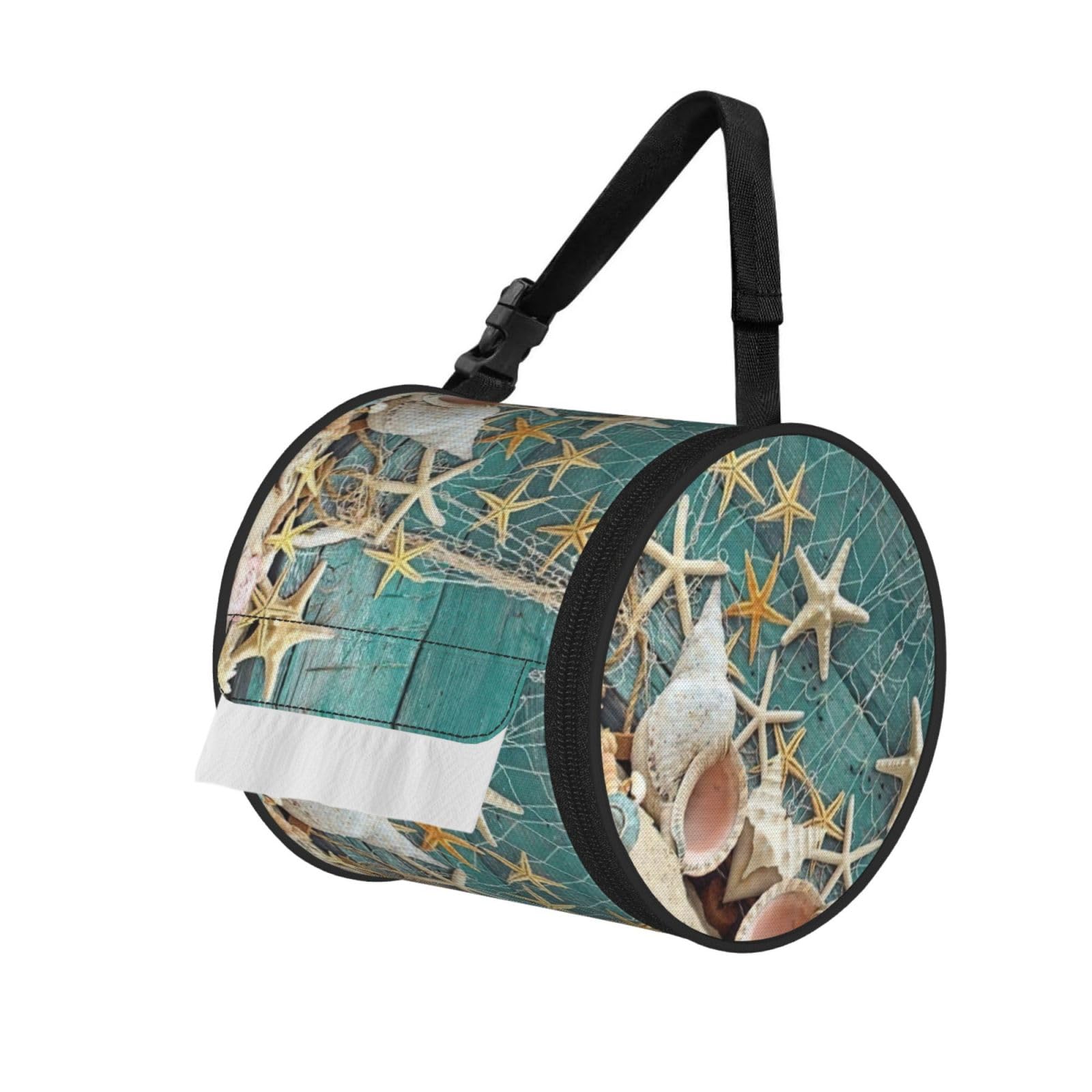 Starfish Seashell Beach Print Fashion Tissues Organizer Box, Hanging Tissue Holder For Purse Coins For Car Office Daily Outing