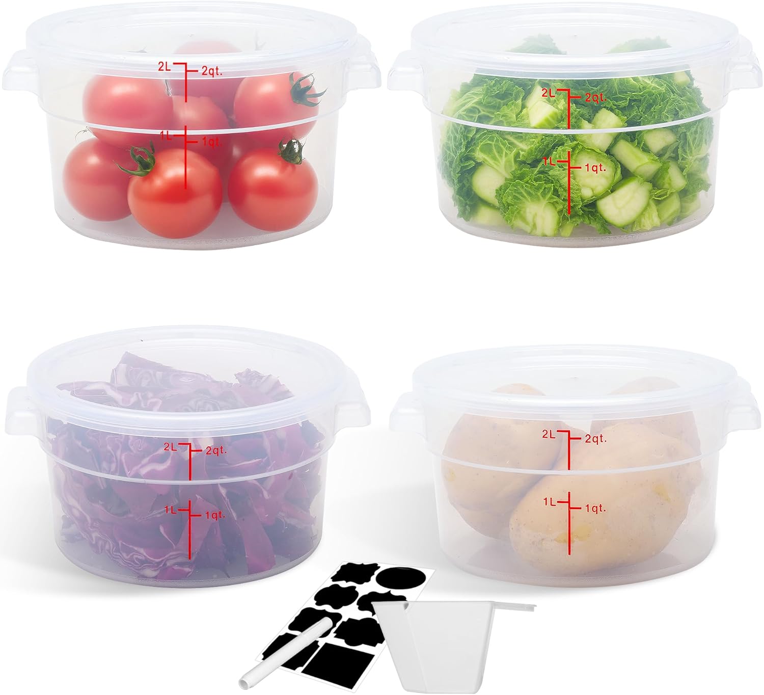4 Pack 2QT Round Food Storage Containers with Lids, NSF BPA-Free Polypropylene Commercial Food Container