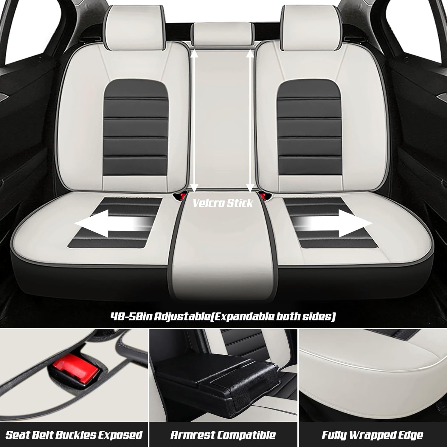 Full Set for Kia Sorento Seat Covers 2016-2026, Waterproof Nappa Leather Car Seat Protector, Anti-Slip & Comfortable Car seat Cover(Standard 5 Seats Gray & White)