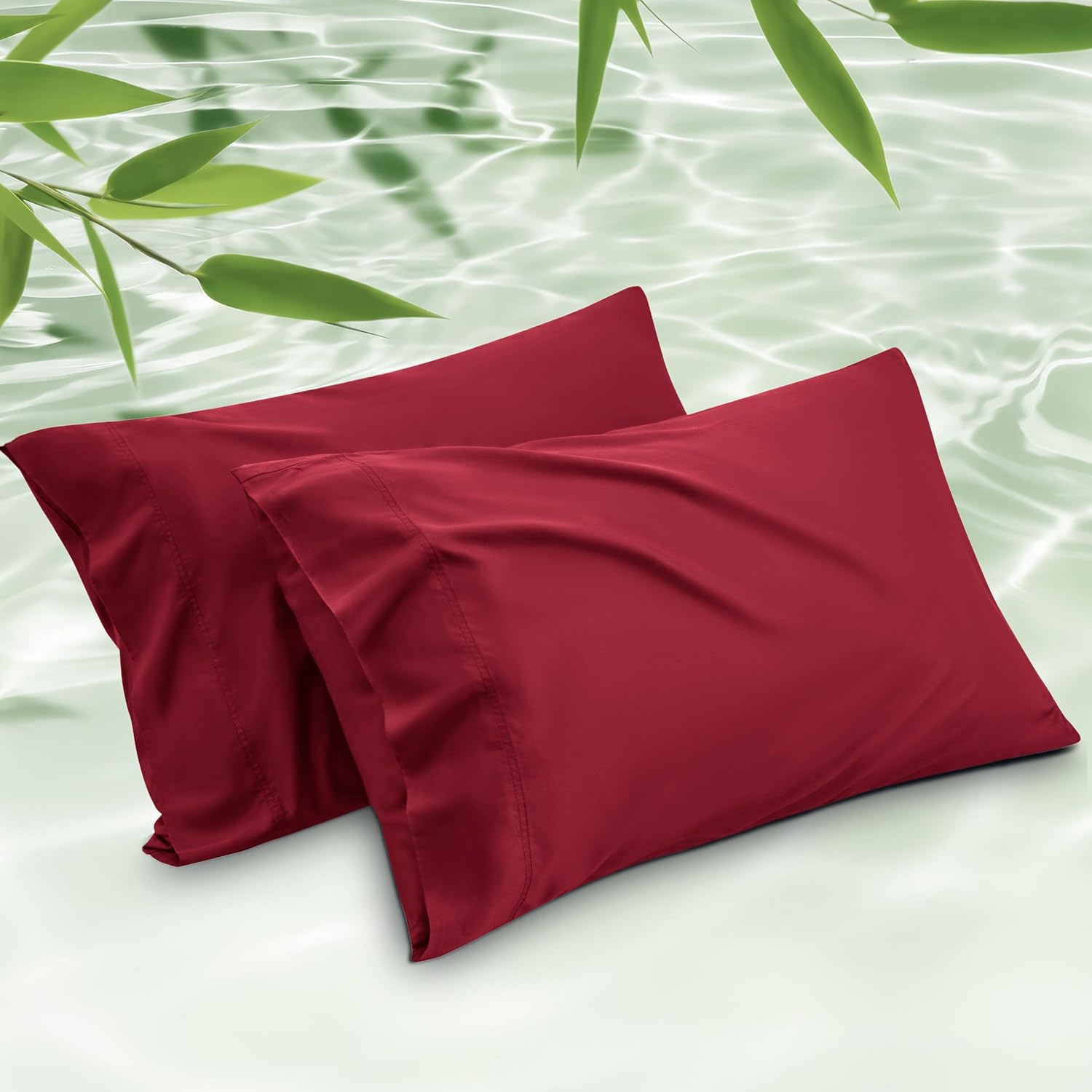Bedsure King Size Pillow Cases Set of 2, Cooling Pillow Cases King, Rayon Derived from Bamboo Red Pillowcases, Breathable & Silky Soft Cool Bedding Pillow Covers with Envelope Closure, 20x36 Inches 16 - Red King (20" x 36")