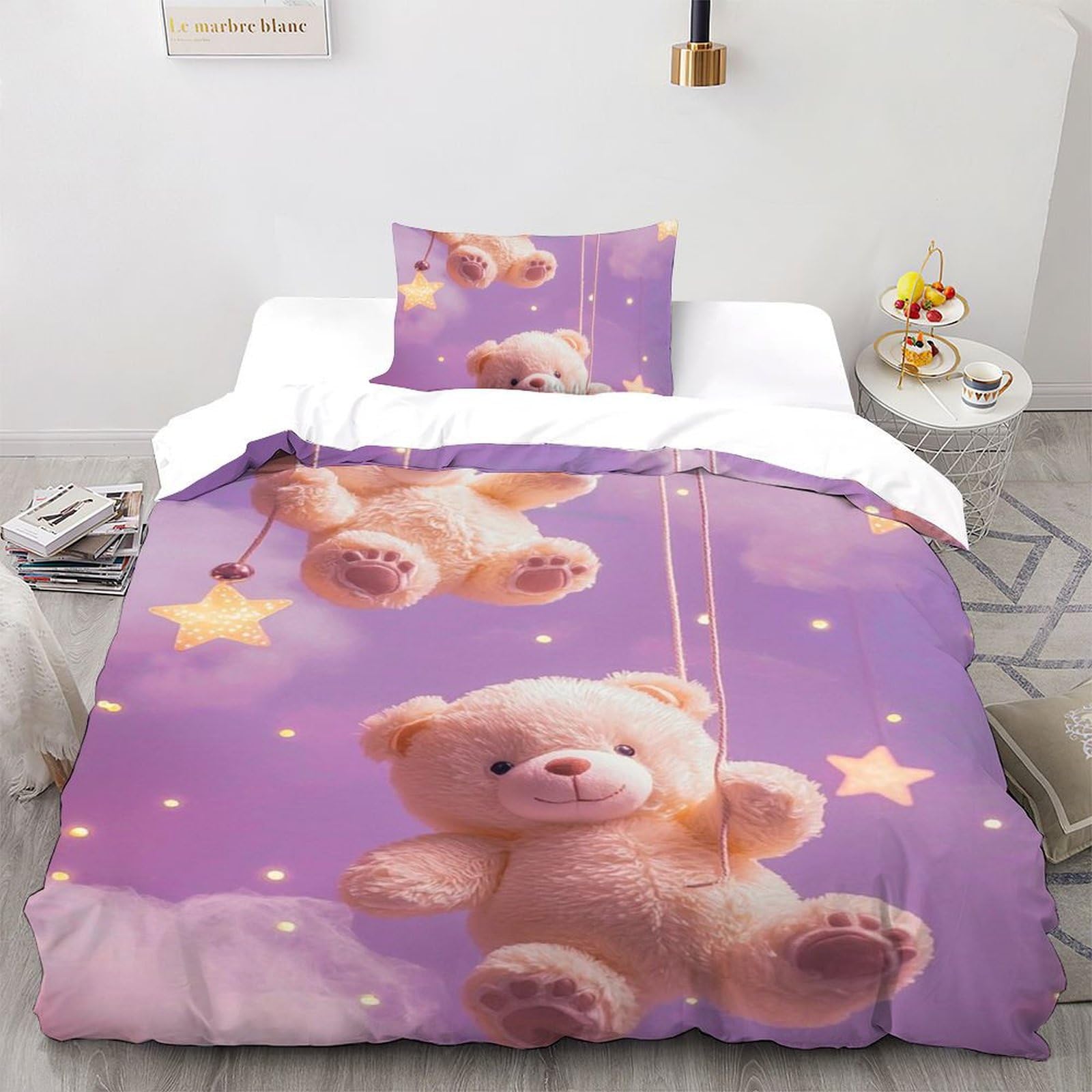 Housse de couette ours imprimé 3D en microfibre douce avec taies