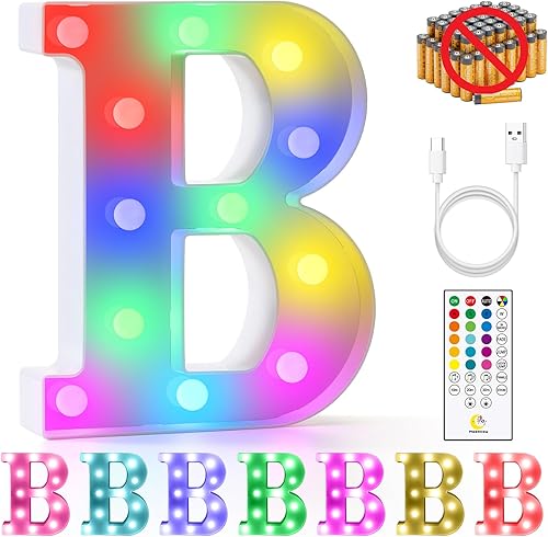 Miniatura 36 de mooncow Letras iluminadas recargables, letras de marquesina duraderas, luz nocturna inicial colorida para niños con control remoto, luces LED