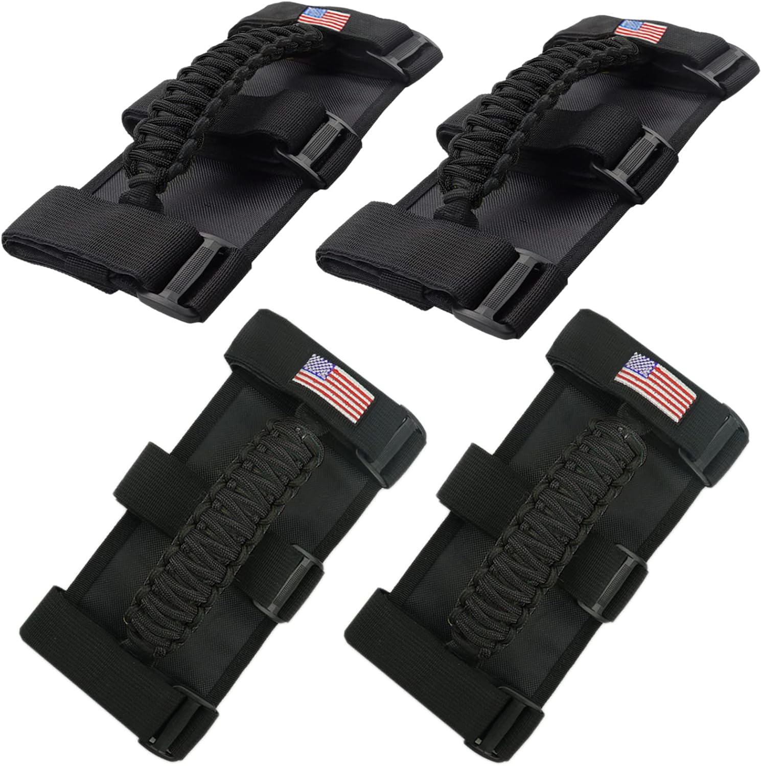 for Jeep Accessories US Flag Roll Bar Grab Grip Handle for Compatible with Jeep Wrangler YJ TJ JK JKU JL JLU & Gladiator JT 1955-2023 All Models (Black, 4PCS) for Jeep Accessories US Flag Roll Bar Grab Grip Handle for Compatible with Jeep Wrangler YJ TJ JK JKU JL JLU & Gladiator JT 1955-2023 All Models (Black, 4PCS)
