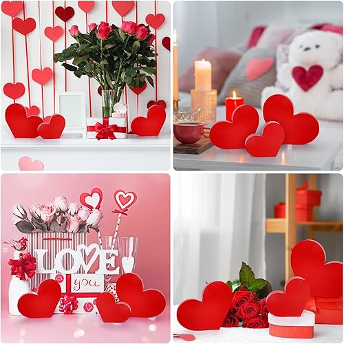 Miniatura 7 de Whaline Decoración de mesa de madera con forma de corazón para el día de San Valentín, centro de mesa con forma de corazones rojos, 3 tamaños,