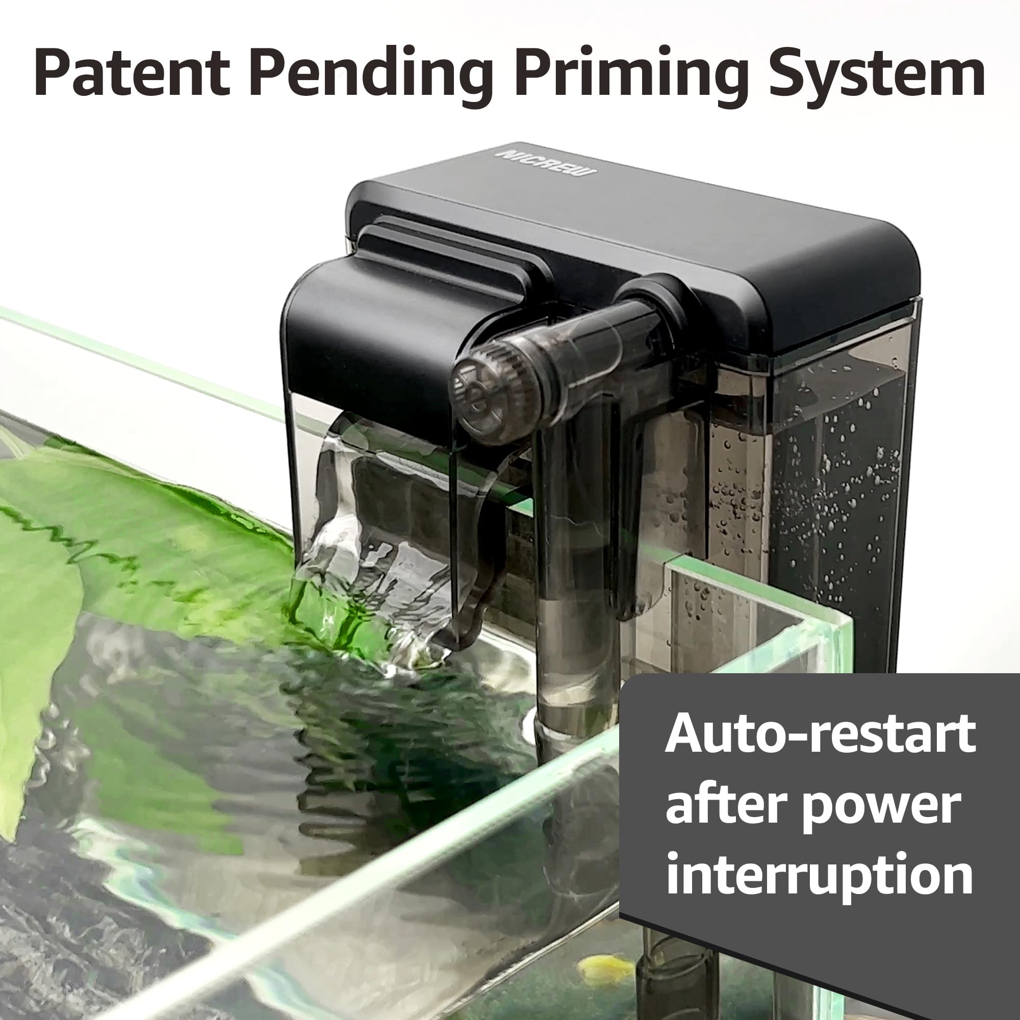 NICREW Filtro sottile per acquario, silenzioso, filtro esterno per acquari fino a 20 l, flusso regolabile, 160 LPH, 3 W