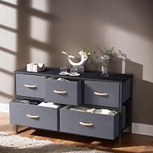 Feonase Chest of Drawers, 5 Fabric Drawer Dresser with Metal Frame & Spacious Top, Storage Organizer Drawers Unit for Bedroom Living Room Closet