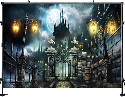 Miniatura 3 de Telón de fondo de Halloween, puerta del castillo, farol de luna, fondo de fotografía, póster de estudio de fotografía, póster de vinilo para fondo