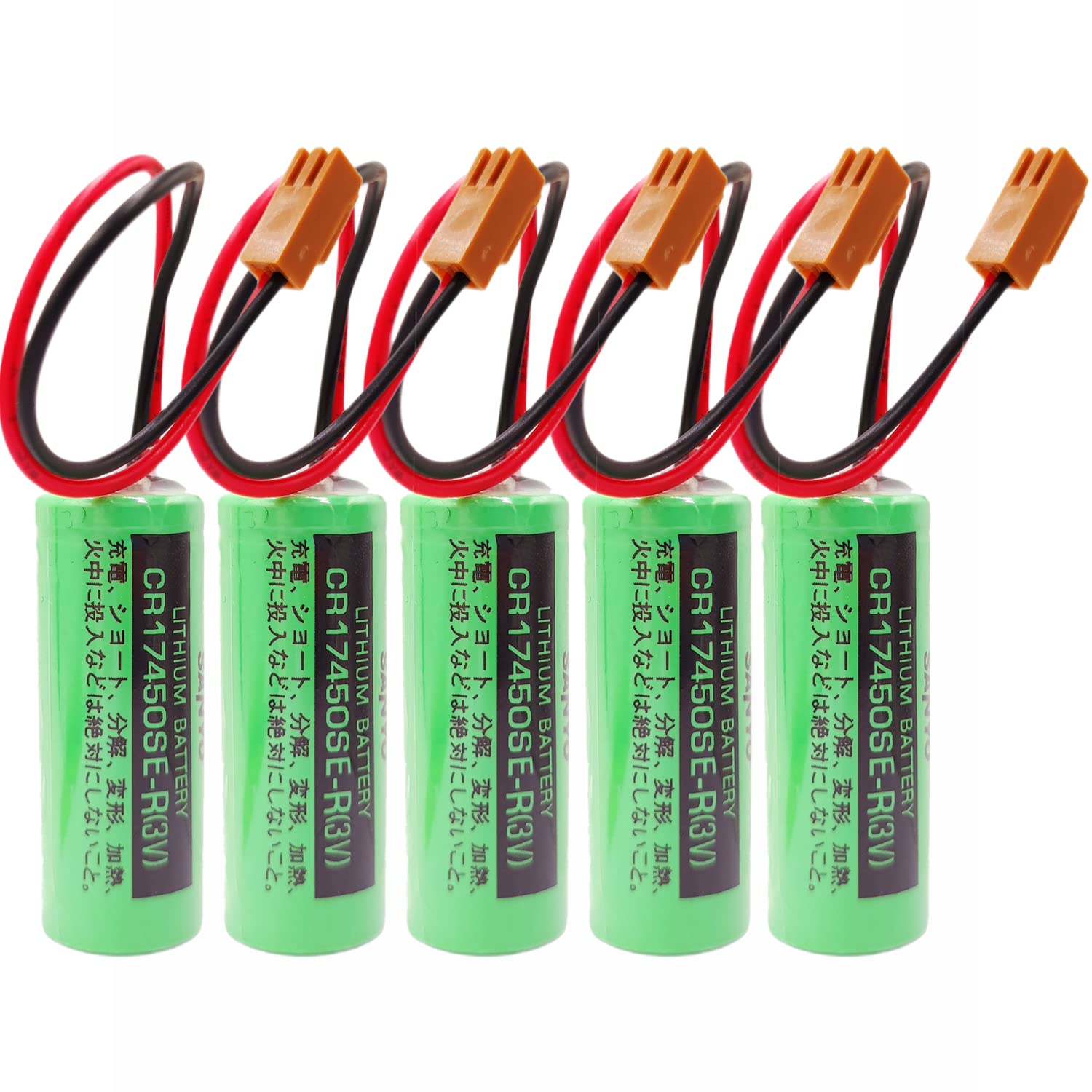 Lot de 5 piles de rechange CR17450SE-R (3 V) PLC avec résistance pour SANYO CR17450SE-R, pour batterie au lithium FANUC A98L-0031-0012 (prise marron)