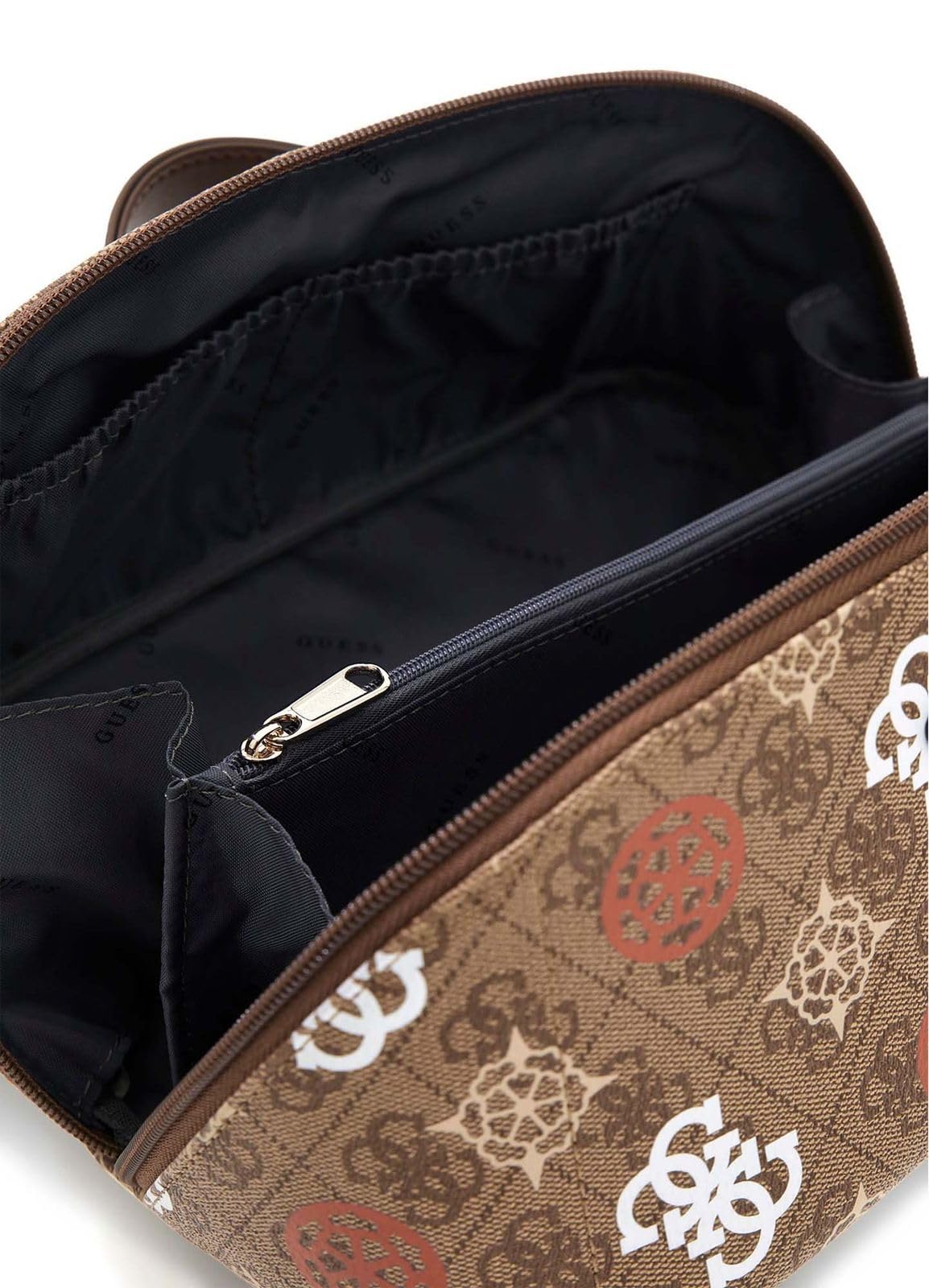 GUESS Kosmetiktasche Eliette Logo Cosmetic Travel Bag Latte Logo/Ginger Hellbraun