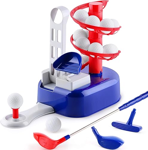 Miniatura 15 de iPlay, iLearn Juego de juguetes de golf rosa para niñas con cabeza de club izquierda y derecha, juguete deportivo para niños de 3 a 5 años, juego