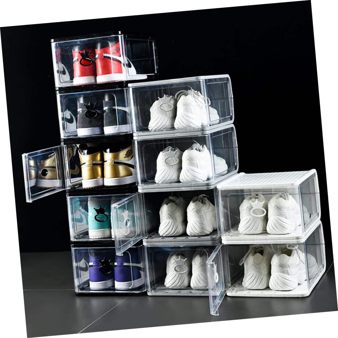 Zerodeko 5pcs Stackable Detachable Shoes Storage Boxes Organizer for Home Bedroom Small Grey for Sneakers Accessories