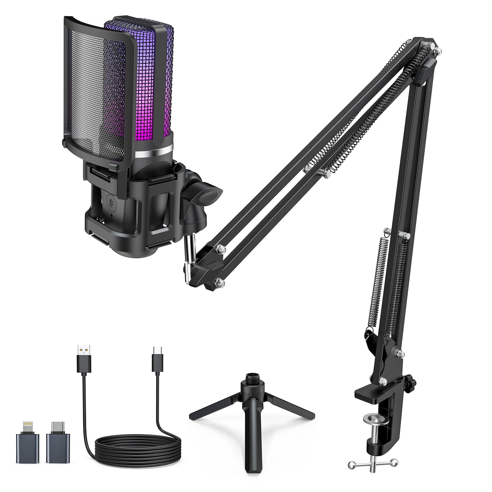 ZealSound Podcast Microphone with Noise Reduction for PC, iPhone &amp; Android